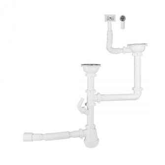 Сифон двойной для кухонной мойки Lidz (WHI) 60 05 M003 00 с отводом для стиральной машины (выход 50 мм)