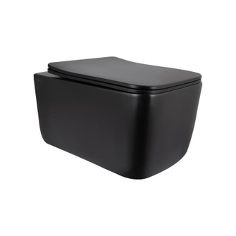 Унитаз подвесной Qtap Gemini Ultra Quiet 485 x 340 x 350 мм, Matt Black, с сиденьем Slim Duroplast / Soft-close / Quick Release (QTGEM28BLM50505)
