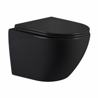 Унитаз подвесной Qtap Jay Ultra Quiet 485 х 360 х 320 мм, Matt Black, сиденьем Slim Duroplast / Soft-close / Quick Relase (QT07335177MB)