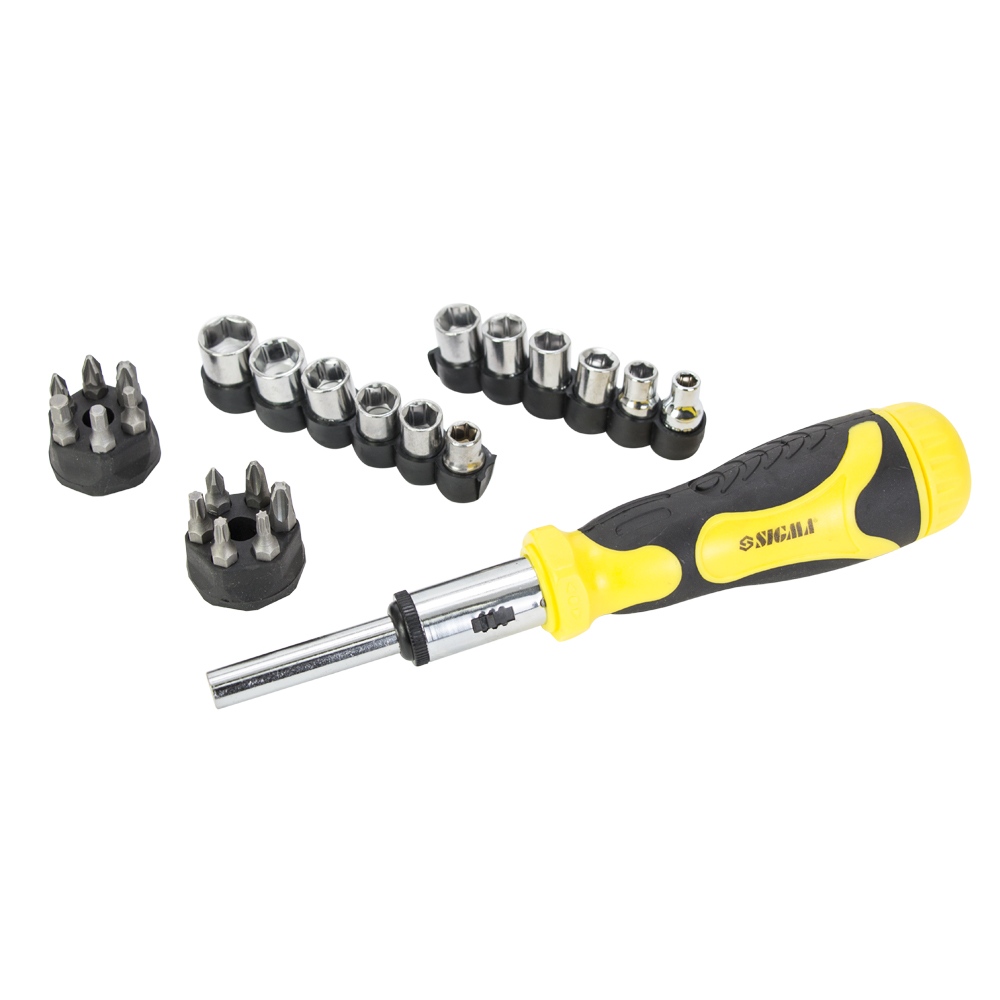 Викрутка з реверсом Sigma CrV + насадки торцеві 1/4" 27 шт