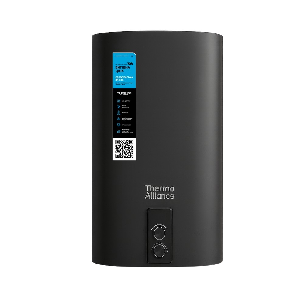 Водонагреватель электрический Thermo Alliance 80 л, Black, плоский, вертикальный, сухой ТЭН 2 кВт (0,8+1,2) (DT80V20GPDD2B)