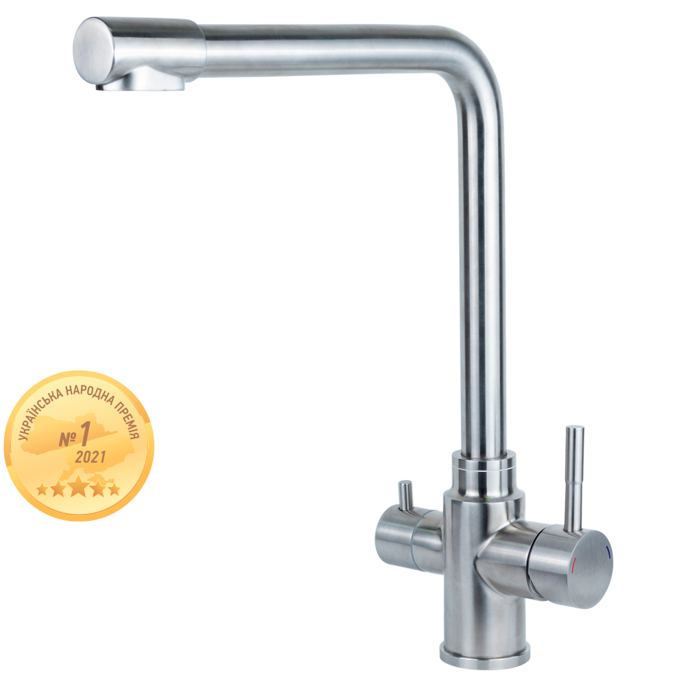 Змішувач для кухні Aquatica KT гусак з виходом для питної води на гайці Ø35 мм