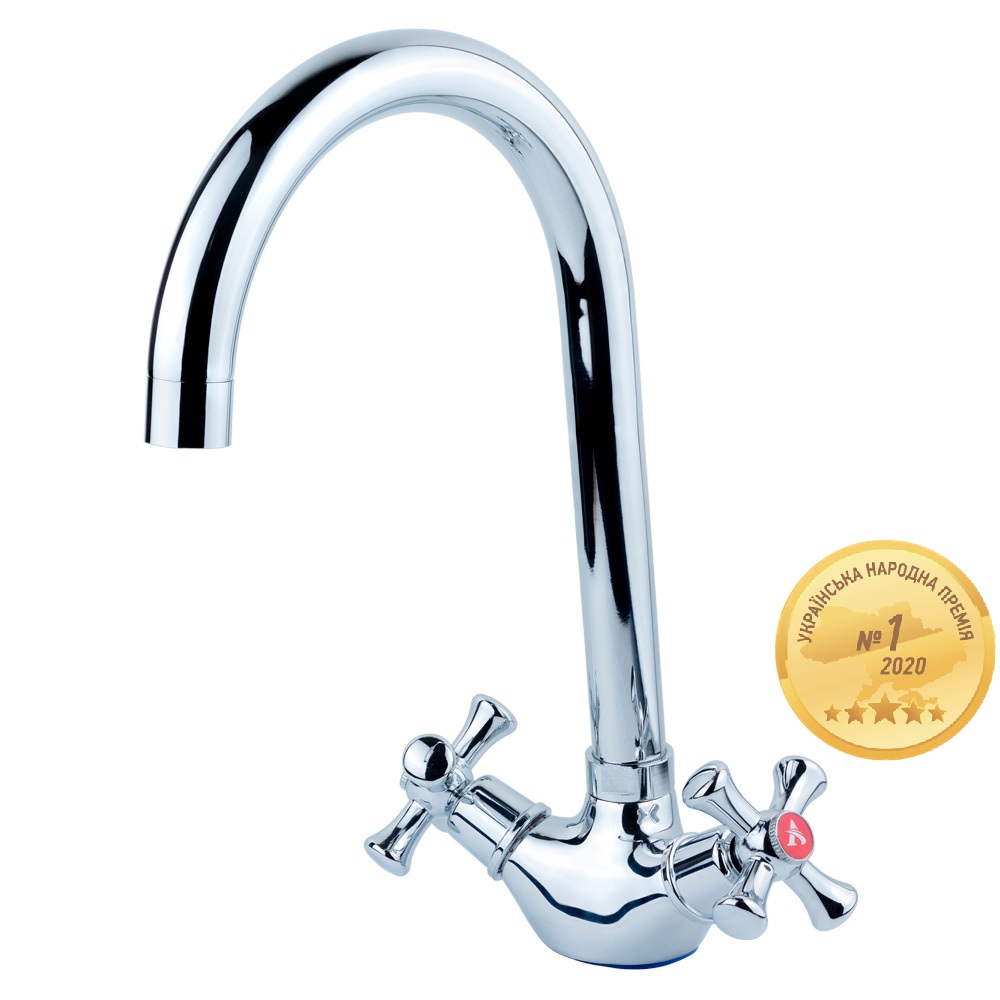 Змішувач для кухні Aquatica PL 1/2" гусак високий вухо на гайці