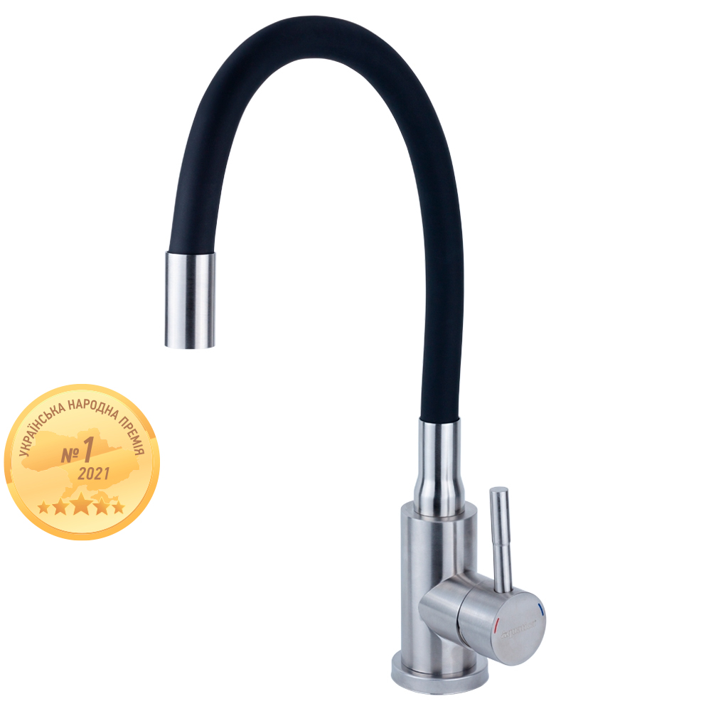 Змішувач для кухні Aquatica SS KT Ø35 гусак силіконовий на гайці Змішувач для кухні Aquatica SS KT Ø35 гусак силіконовий на гайці