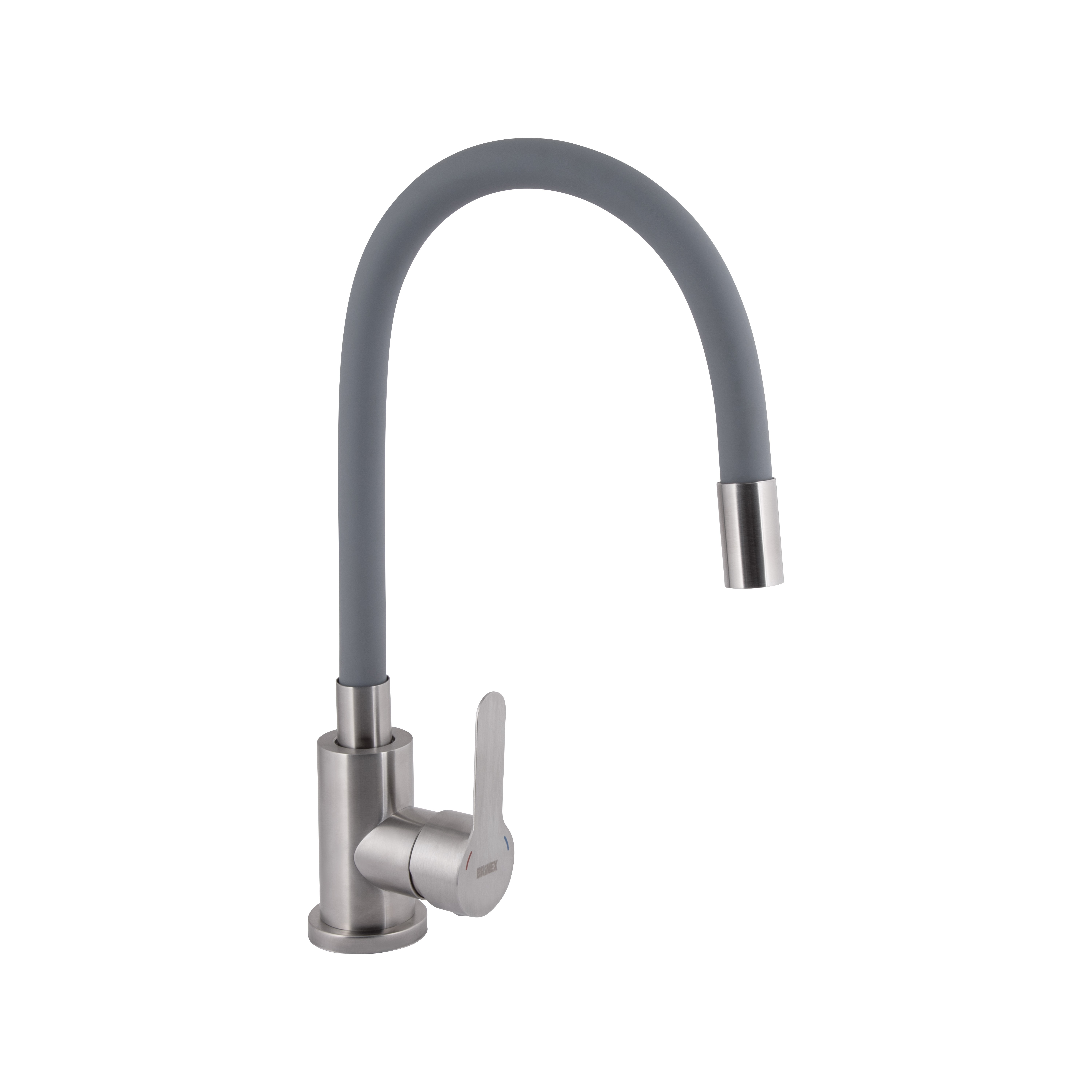Змішувач для кухні Brinex Pure 015F3 з гнучким виливом Nickel/Grey (BRIPUR015F3NKG)
