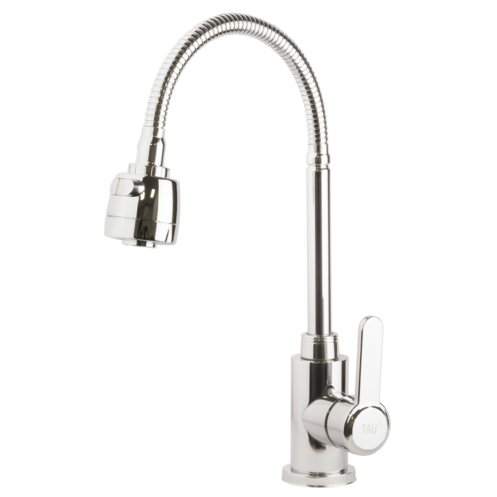 Змішувач для кухні TAU SS s18 Ø35 вилив гофрований на гайці Змішувач для кухні TAU SS s18 Ø35 вилив гофрований на гайці