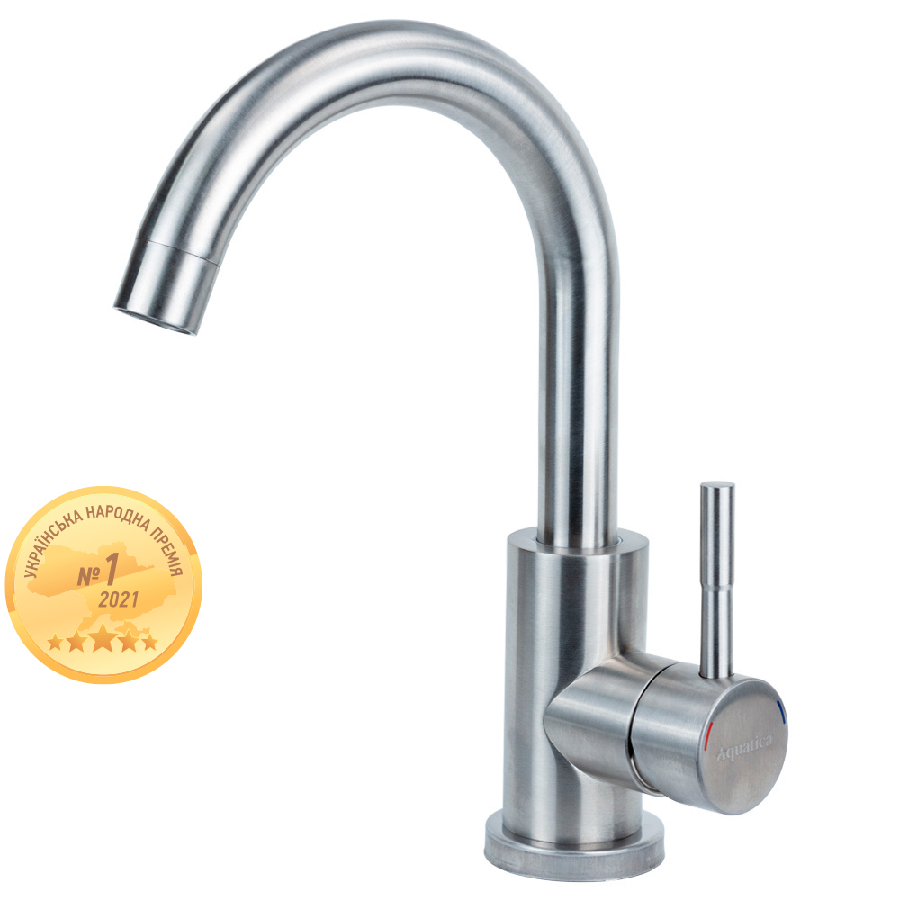 Змішувач для раковини Aquatica SS KT Ø35 гусак вигнутий на гайці Змішувач для раковини Aquatica SS KT Ø35 гусак вигнутий на гайці