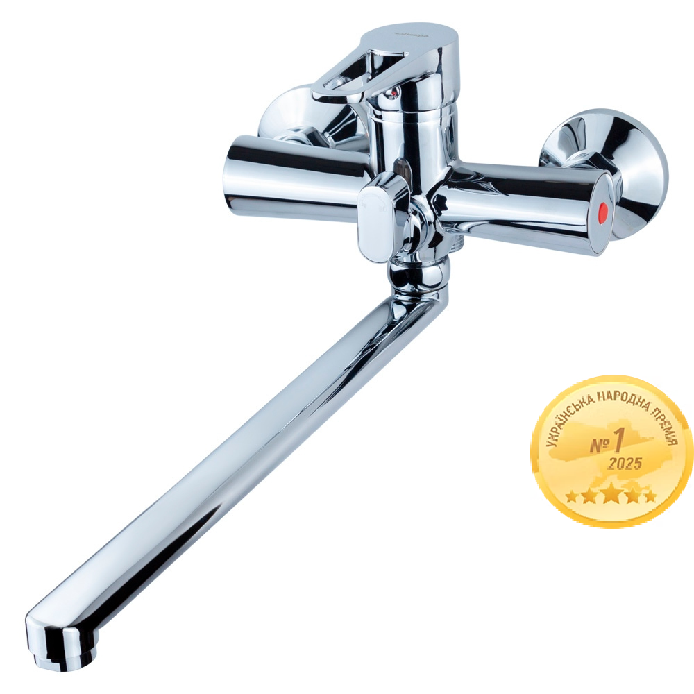 Змішувач для ванни Aquatica HK гусак прямий 350 мм дивертор вбудований картриджний Ø35 мм