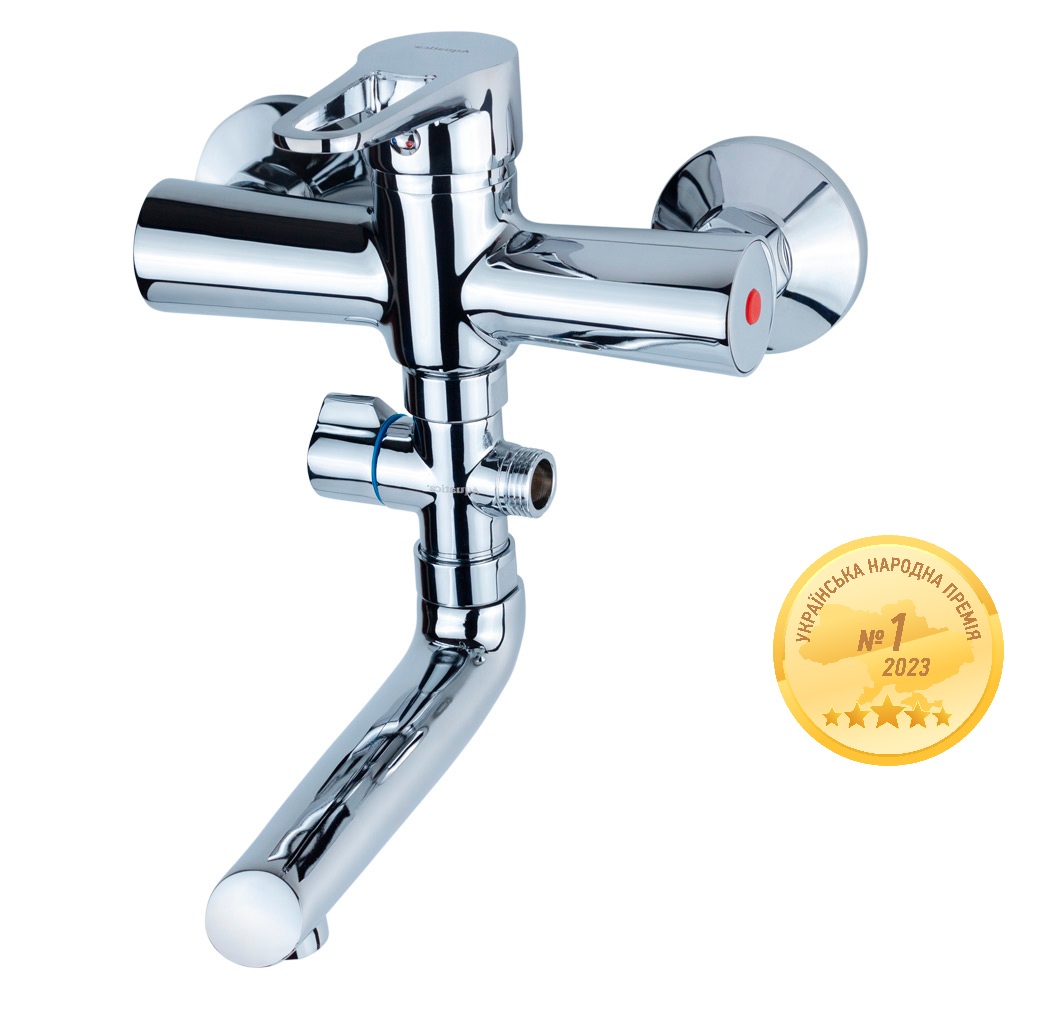 Смеситель для ванны Aquatica HL гусак прямой 150мм дивертор выносной картриджный Ø35 мм