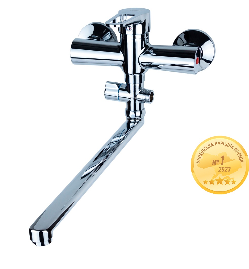 Змішувач для ванни Aquatica HL гусак прямий 350мм дивертор виносний картриджний Ø35 мм