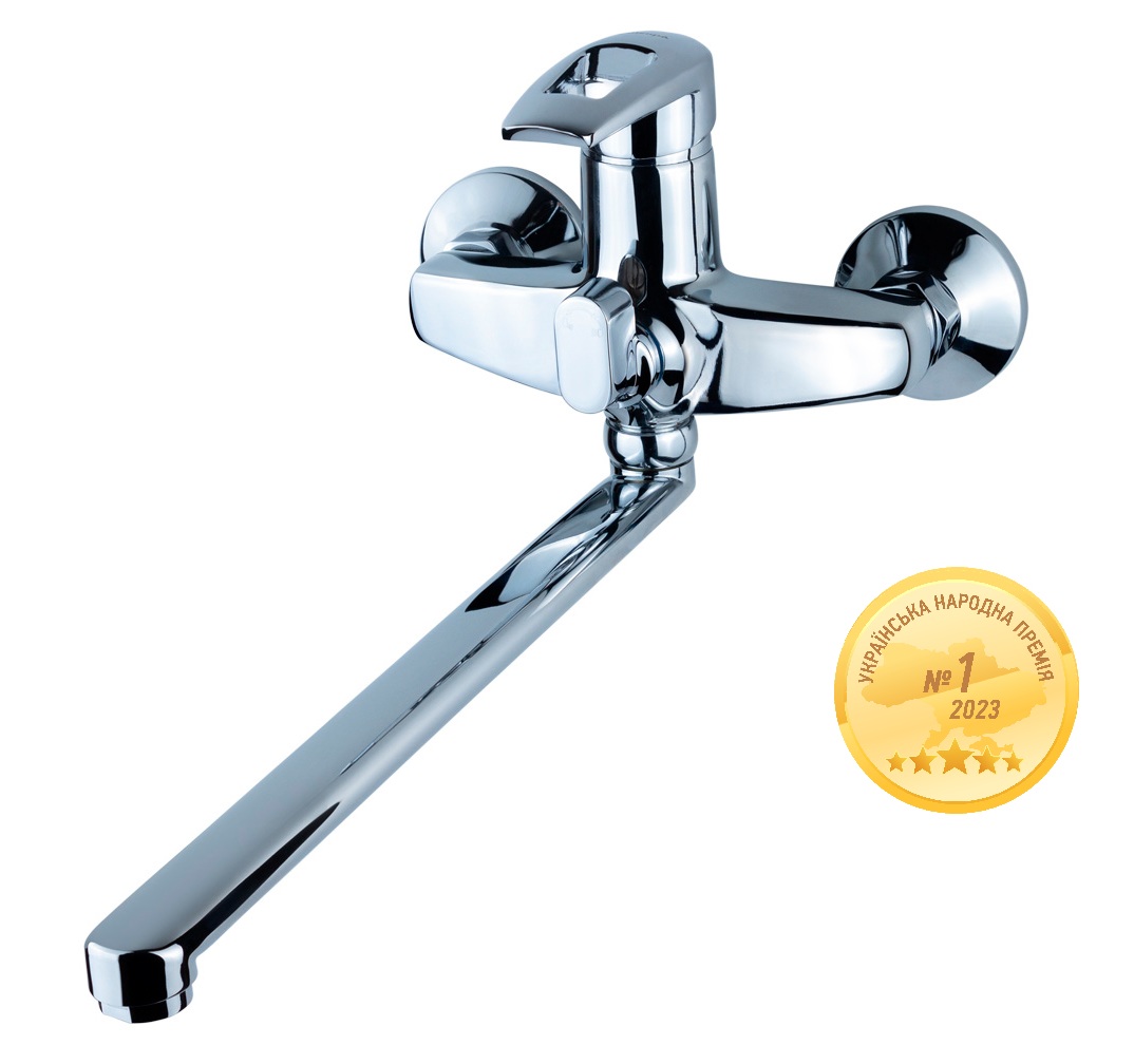 Змішувач для ванни Aquatica KM гусак прямий 350мм дивертор вбудований картриджний Ø35 мм