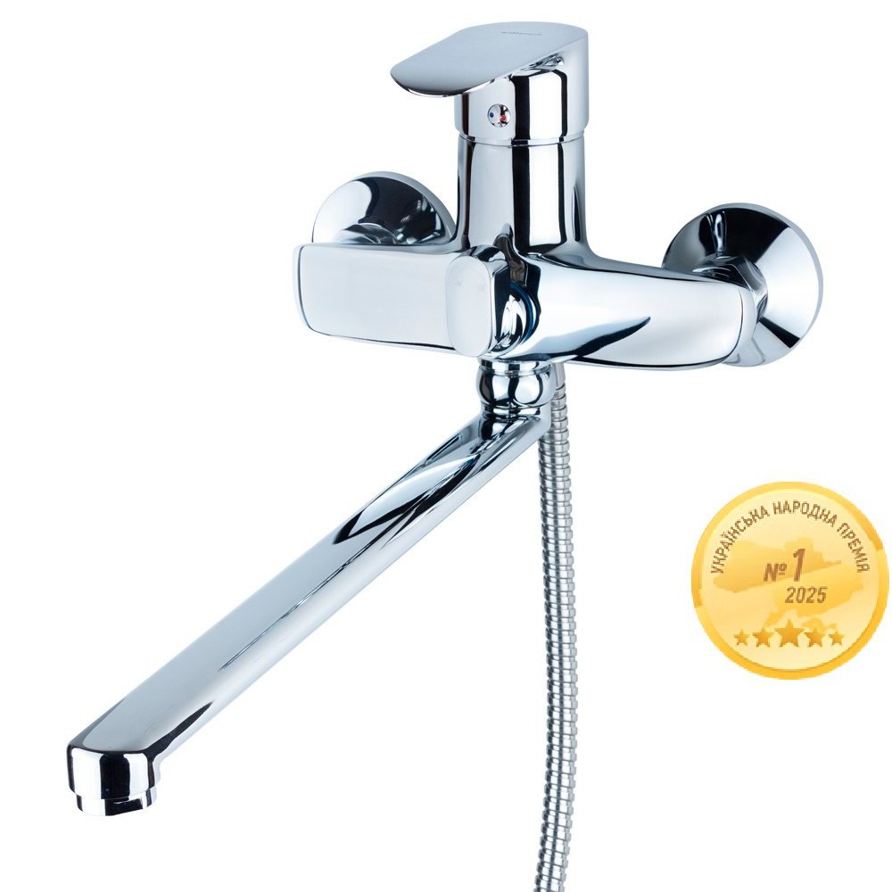 Змішувач для ванни Aquatica KN вилив прямий 350мм дивертор вбудований картриджний Ø40 мм