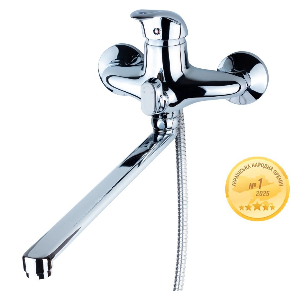 Змішувач для ванни Aquatica NK вилив прямий 350мм дивертор вбудований картриджний Ø40 мм