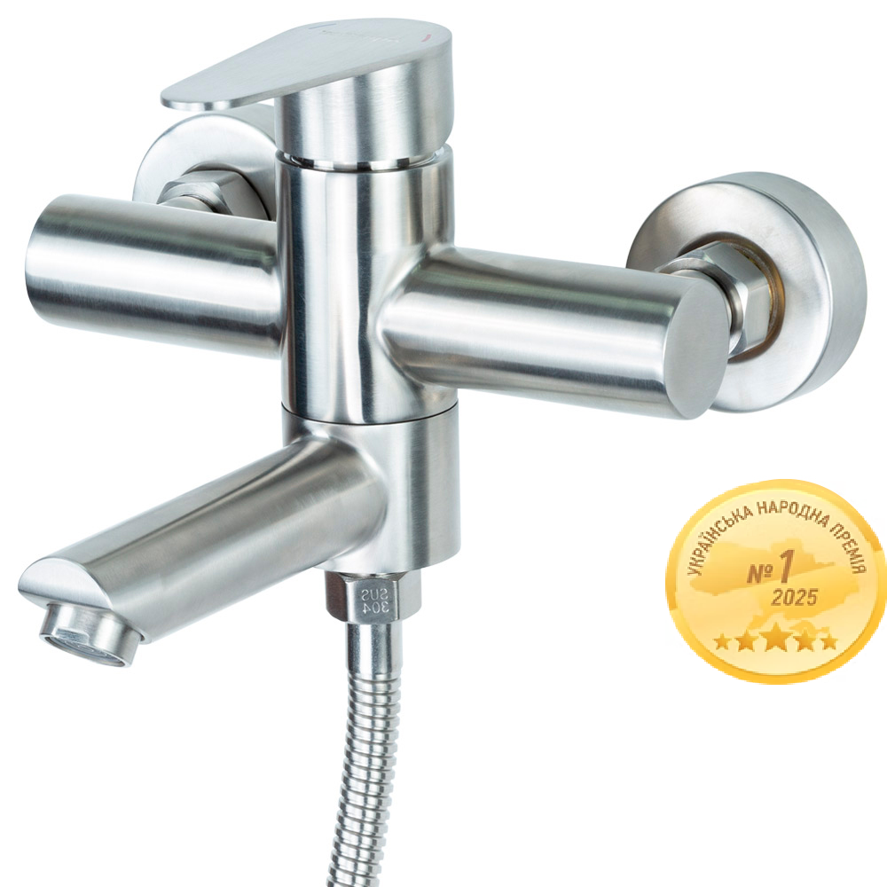 Змішувач для ванни Aquatica SS HT гусак прямий 100 мм дивертор вбудований картриджний Ø35 мм