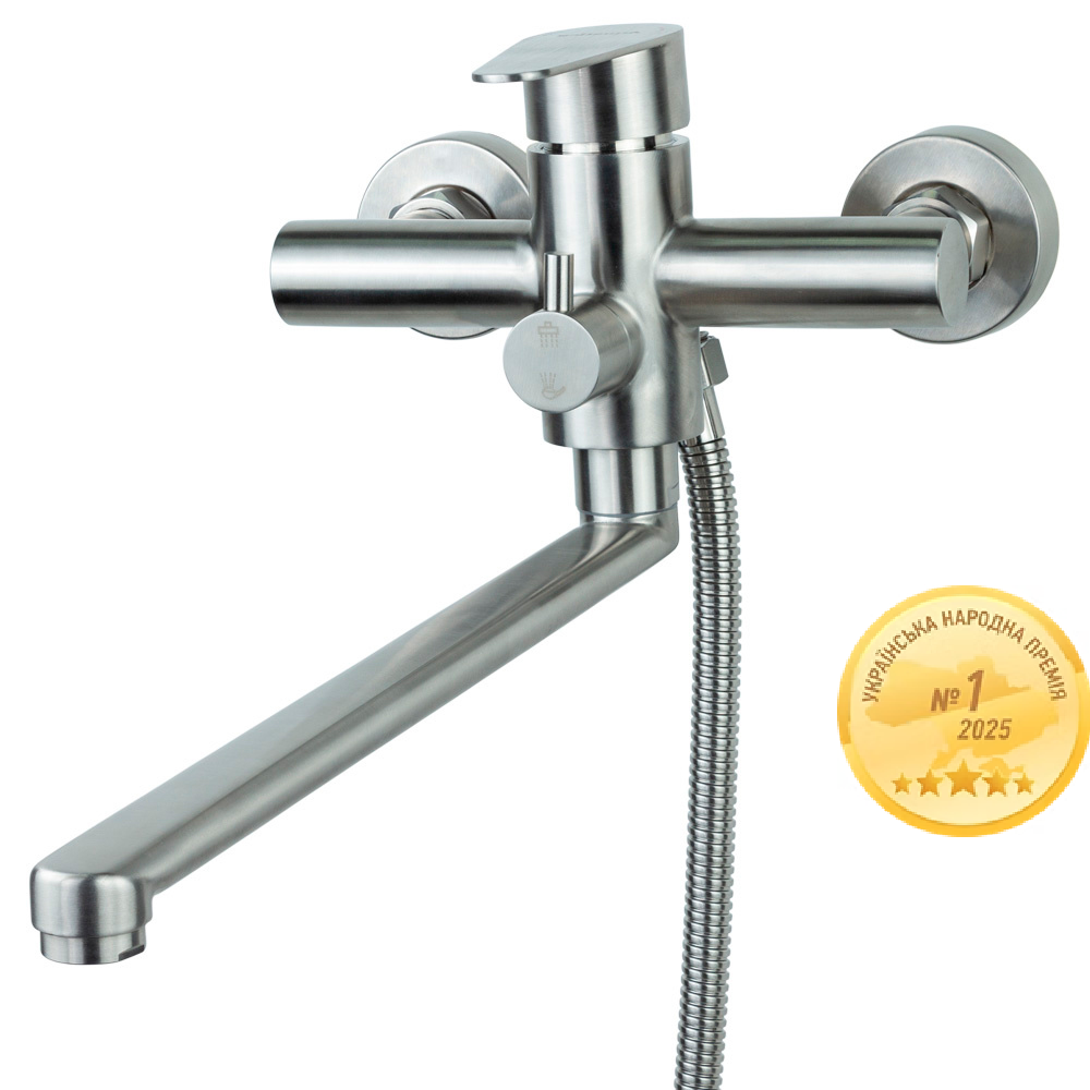 Змішувач для ванни Aquatica SS HT гусак прямий 325 мм дивертор вбудований картриджний Ø35 мм