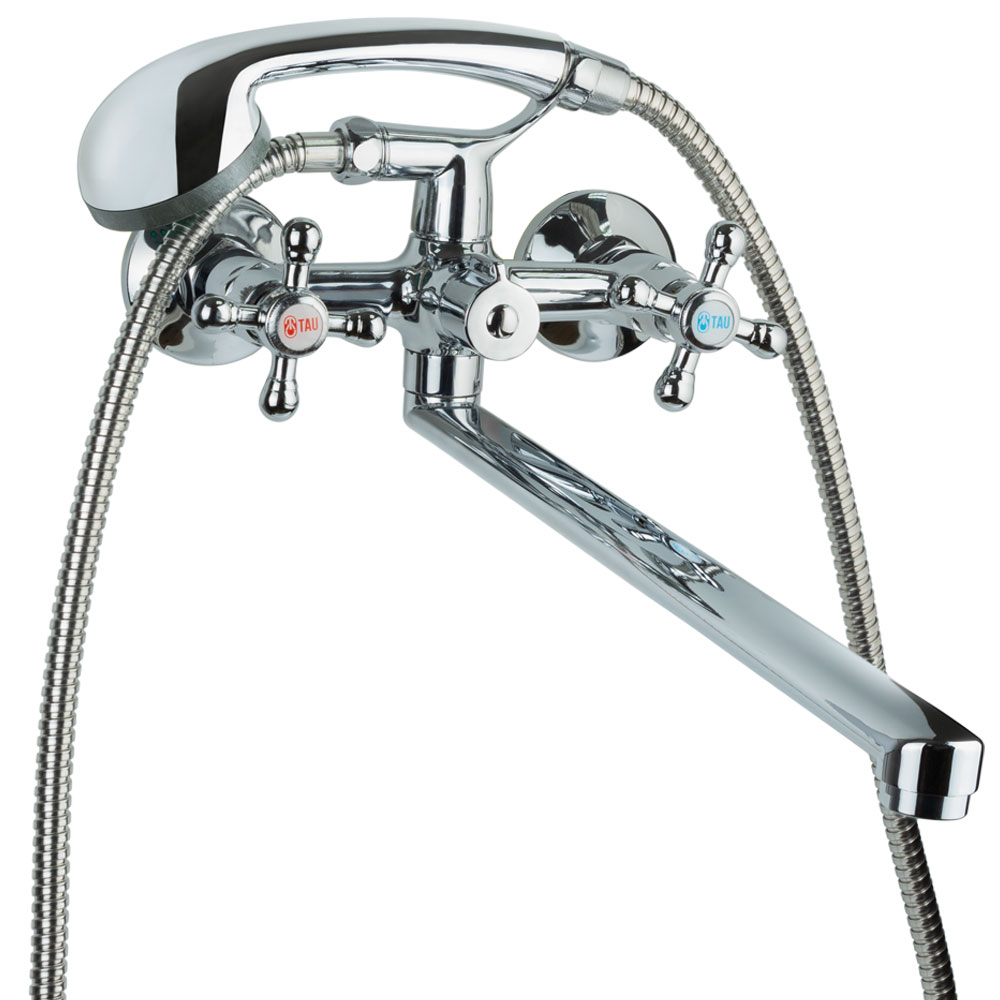 Змішувач для ванни TAU VD 1/2" вилив прямий 400мм дивертор вбудований картриджний