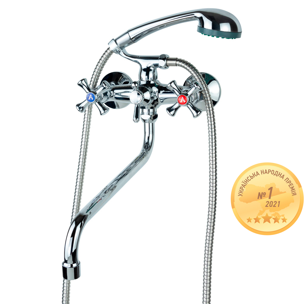 Змішувач для ванни Aquatica PL 1/2" вилив вигнутий дивертор вбудований кульовий