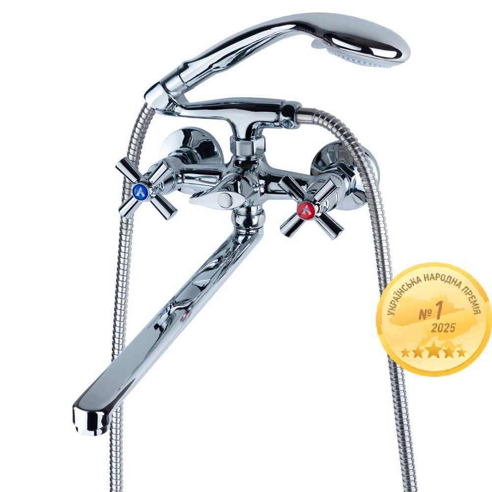 Змішувач для ванни Aquatica PM 1/2" вилив прямий 350мм дивертор вбудований картриджний