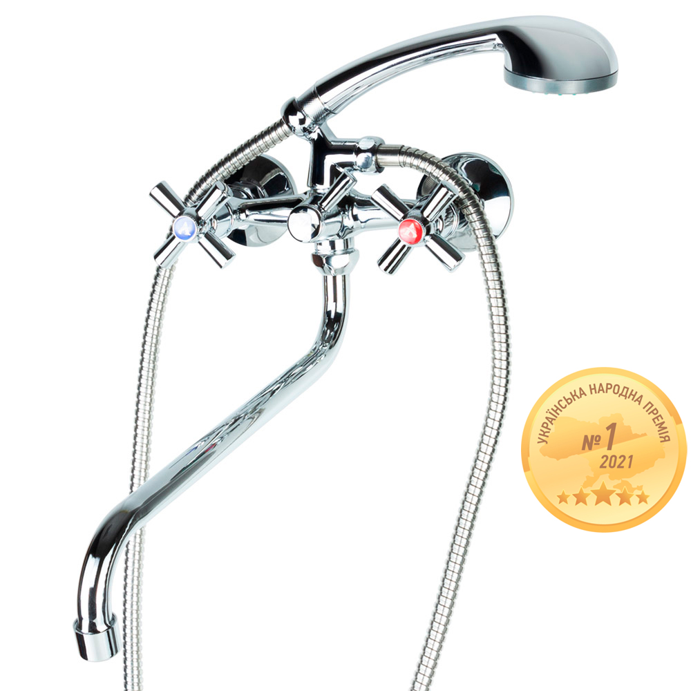 Змішувач для ванни Aquatica PM 1/2" вилив вигнутий дивертор вбудований кульовий