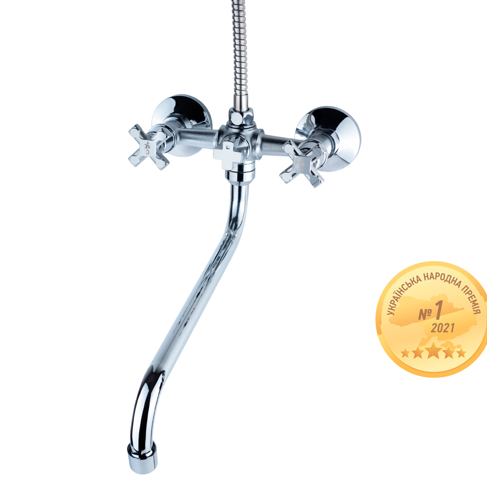 Змішувач для ванни Aquatica QN 1/2" вилив вигнутий дивертор вбудований кульовий