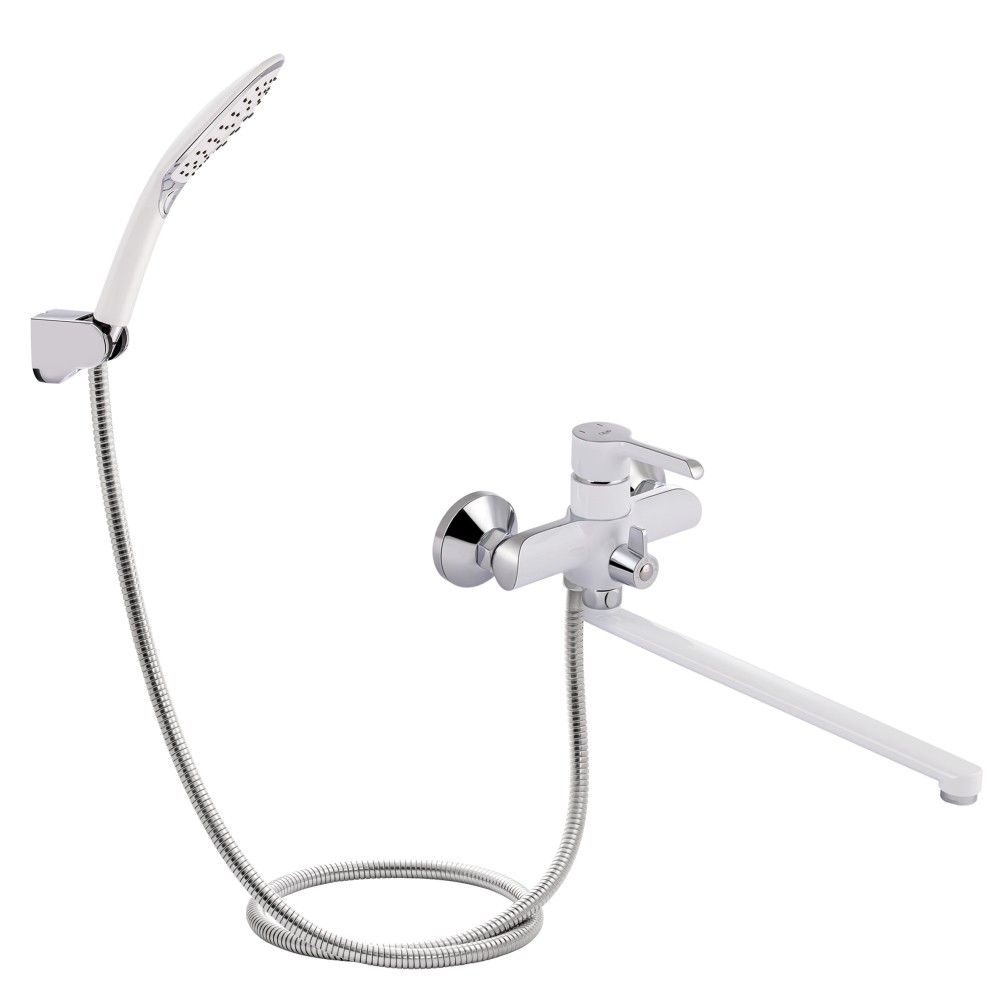 Змішувач для ванни Qtap Grand з поворотним виливом (з душовим гарнітуром) Chrome/White (QTGRAWCR005)